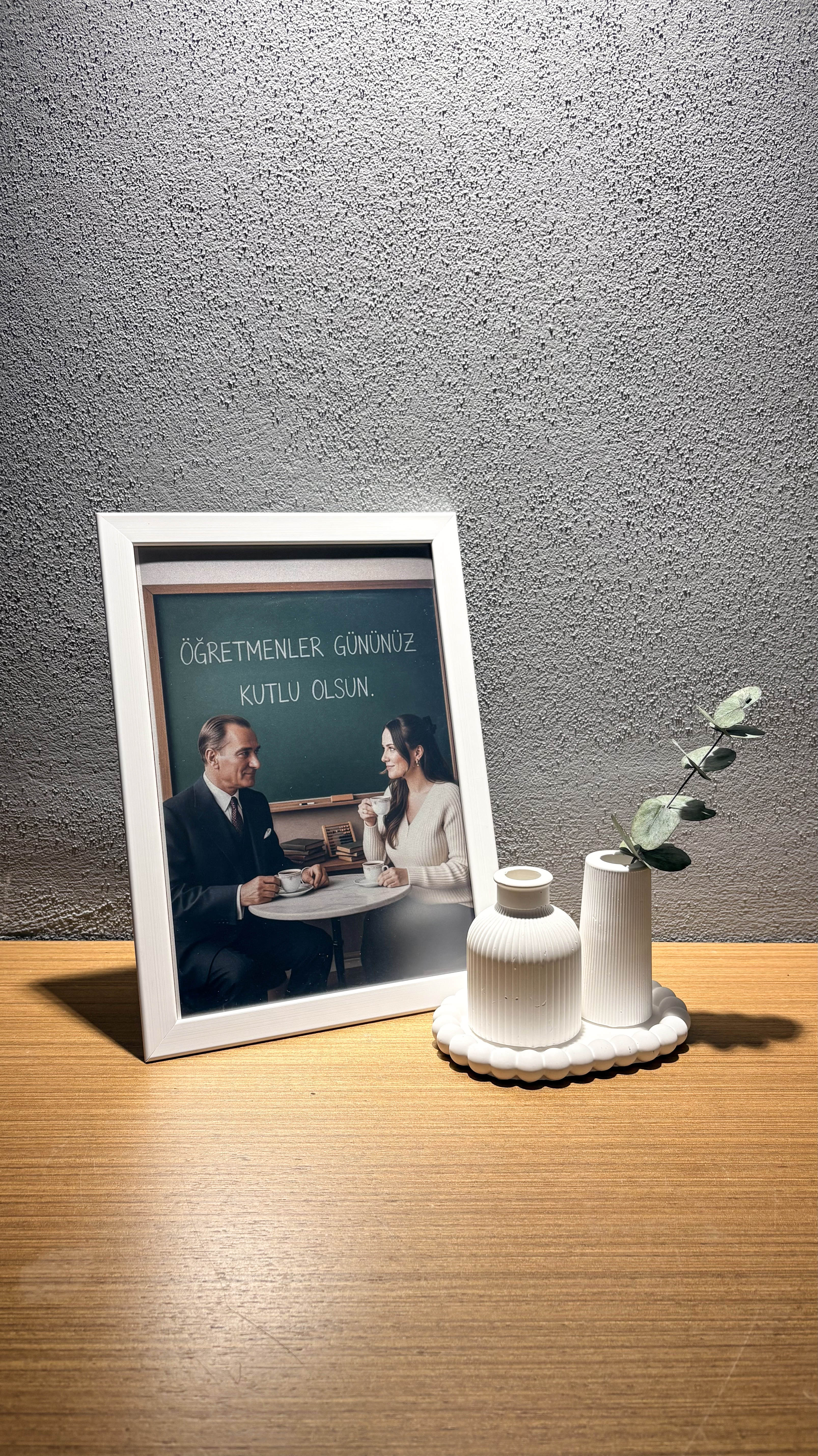 Atatürk ile Yanyana Öğretmen Tablosu - Çerçeveli (20x30cm)