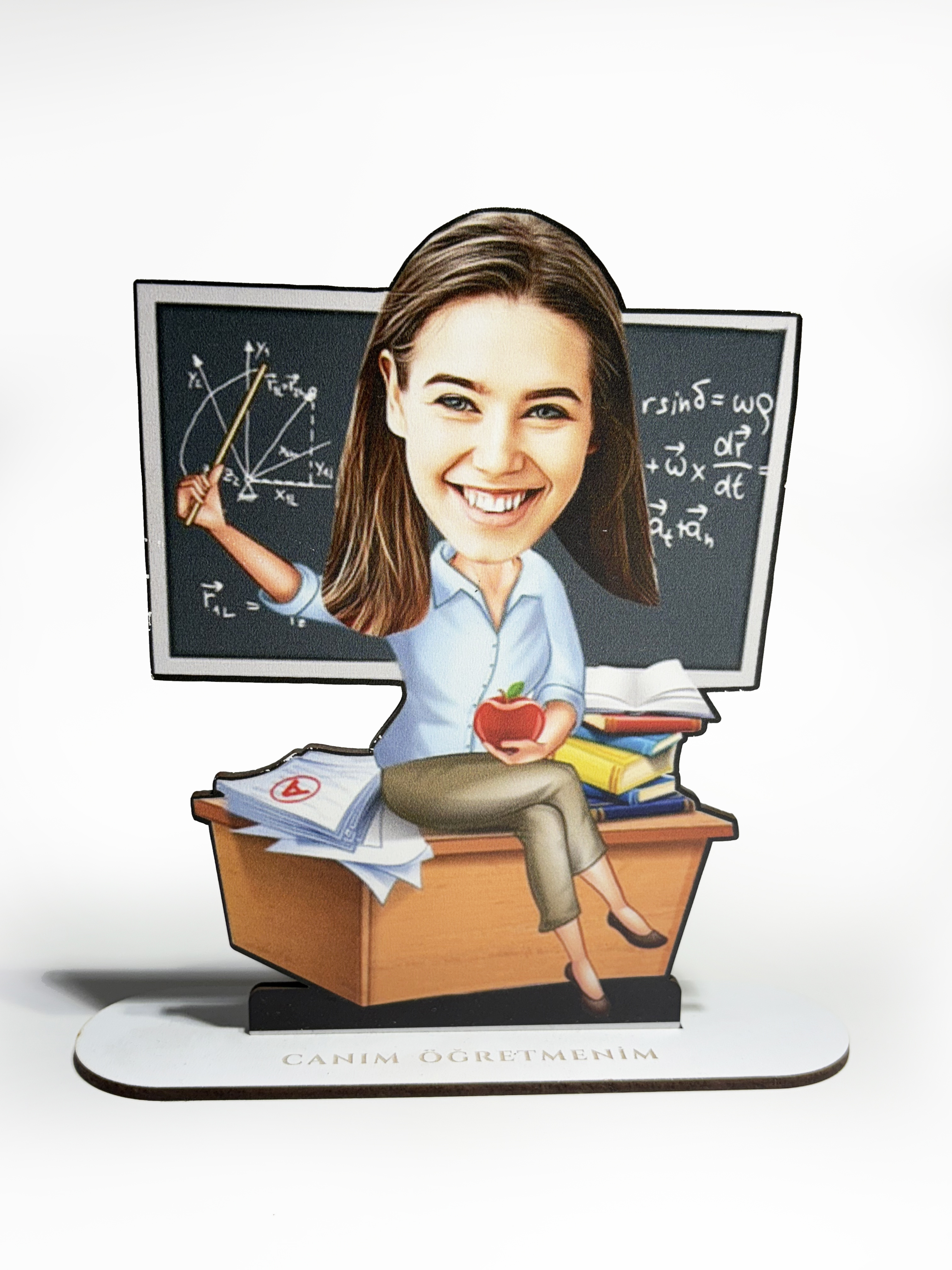 Kadın Öğretmen Karikatür Biblosu - MDF Lazer Kesim (15 cm)