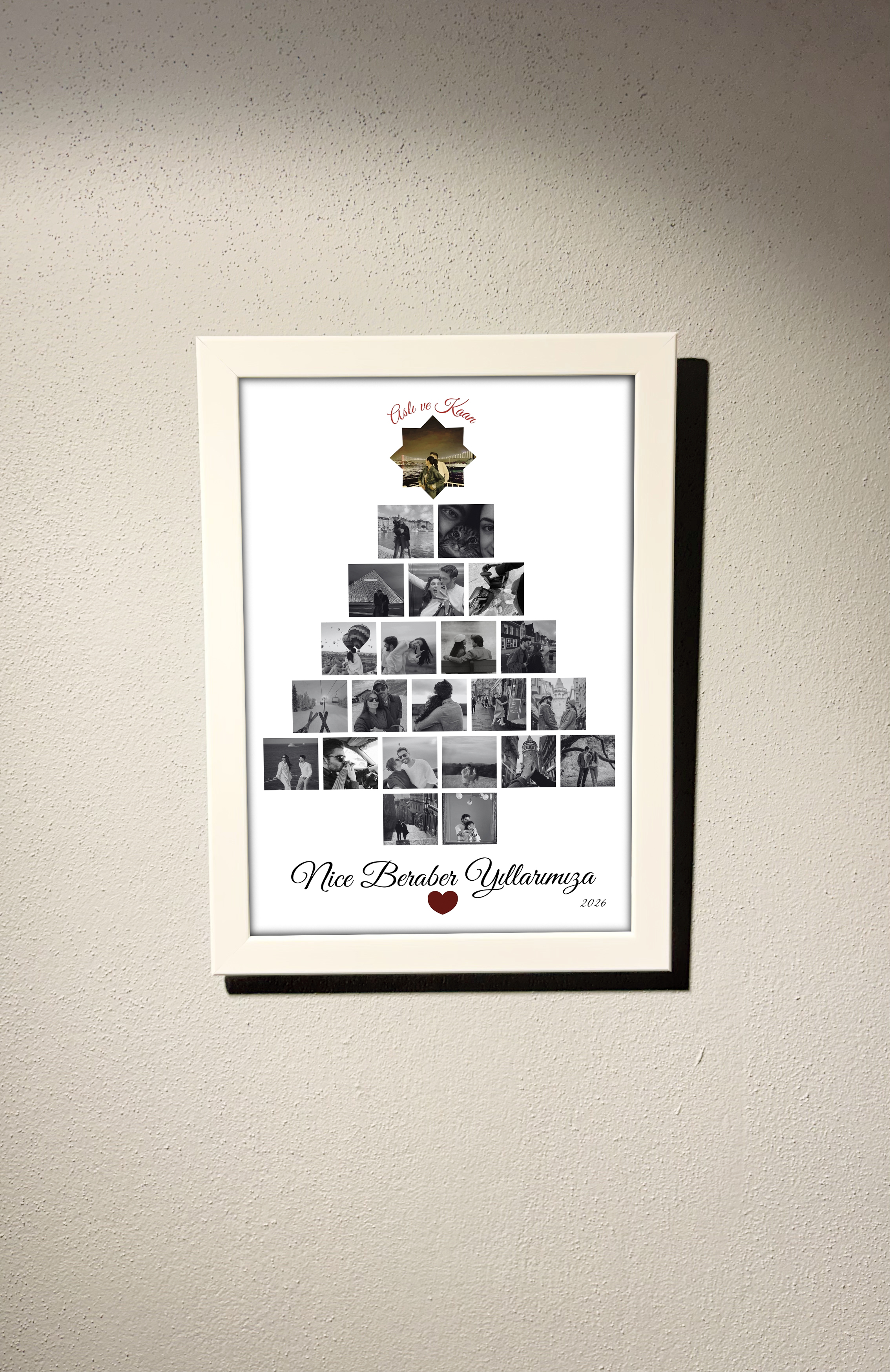 Yeni Yıl Temalı Sevgili Tablosu Beyaz Çerçeveli (20x30 cm)