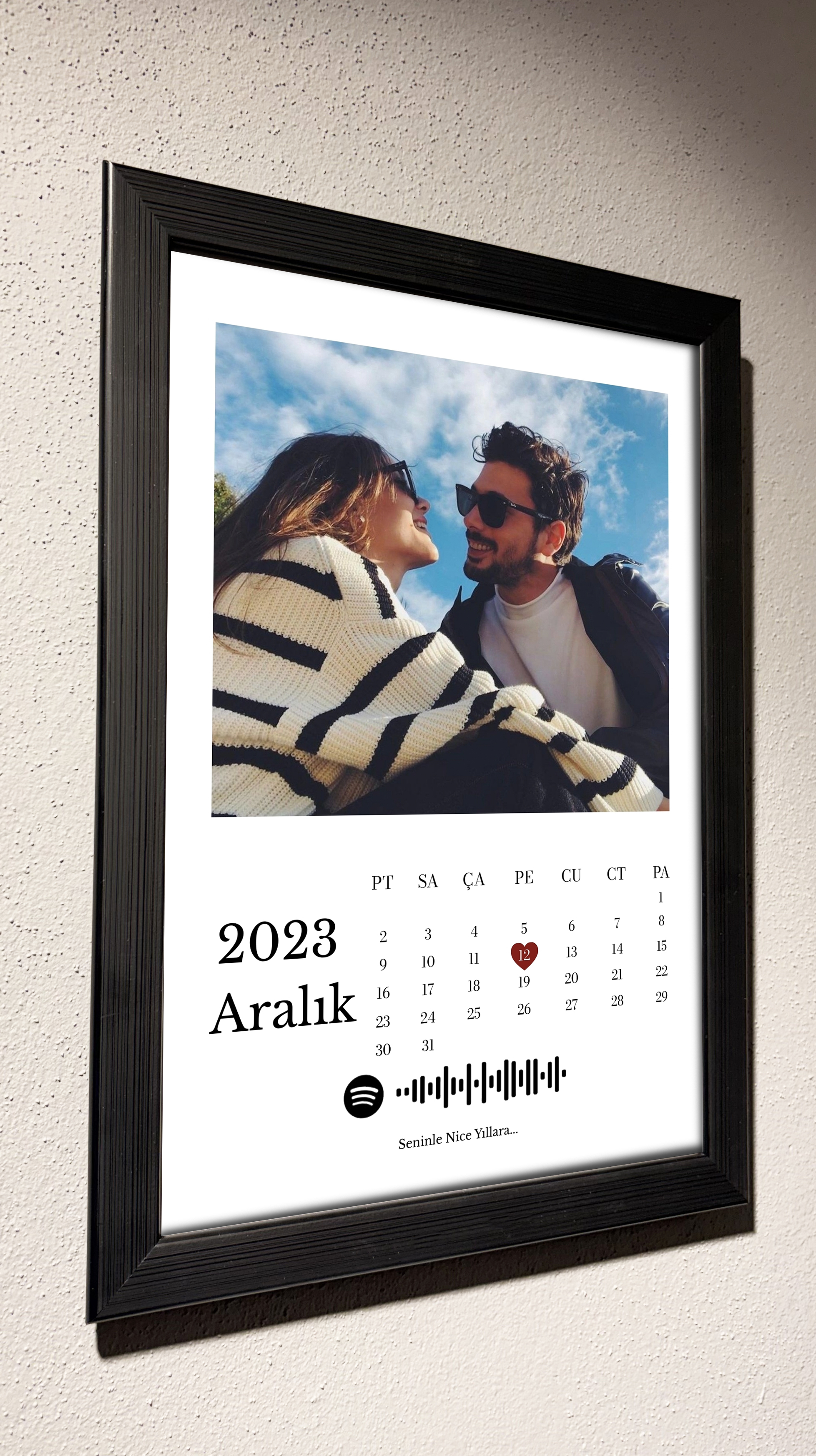 Spotify Müzik Kodlu Yıldönümü Kolajı Siyah Çerçeveli 20x30