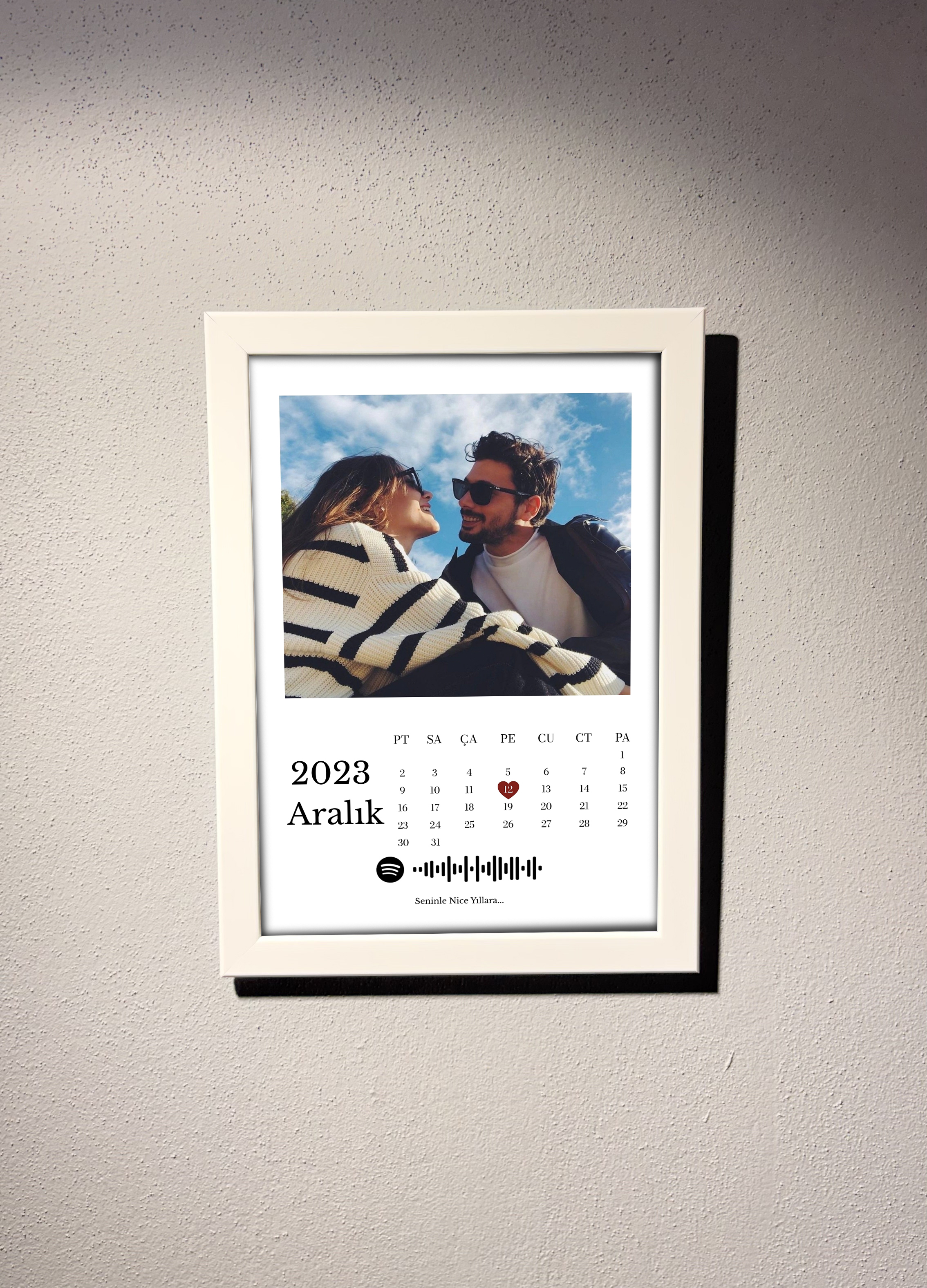 Spotify Müzik Kodlu Yıldönümü Kolajı Beyaz Çerçeveli 20x30